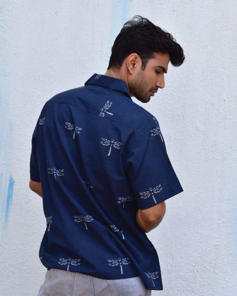 Dragonfly In Blue Handblockprinted Pure Cotton Shirt