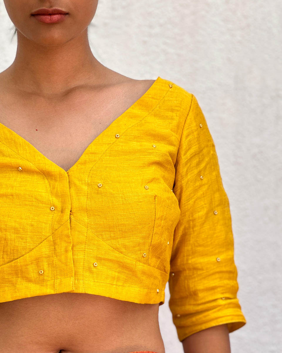 Fara Handwoven Linen Zari Blouse - Eknoor