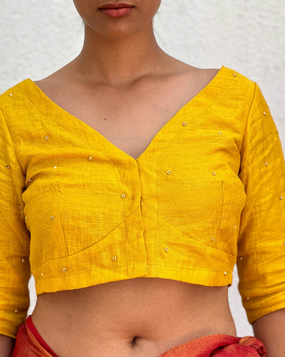 Fara Handwoven Linen Zari Blouse - Eknoor