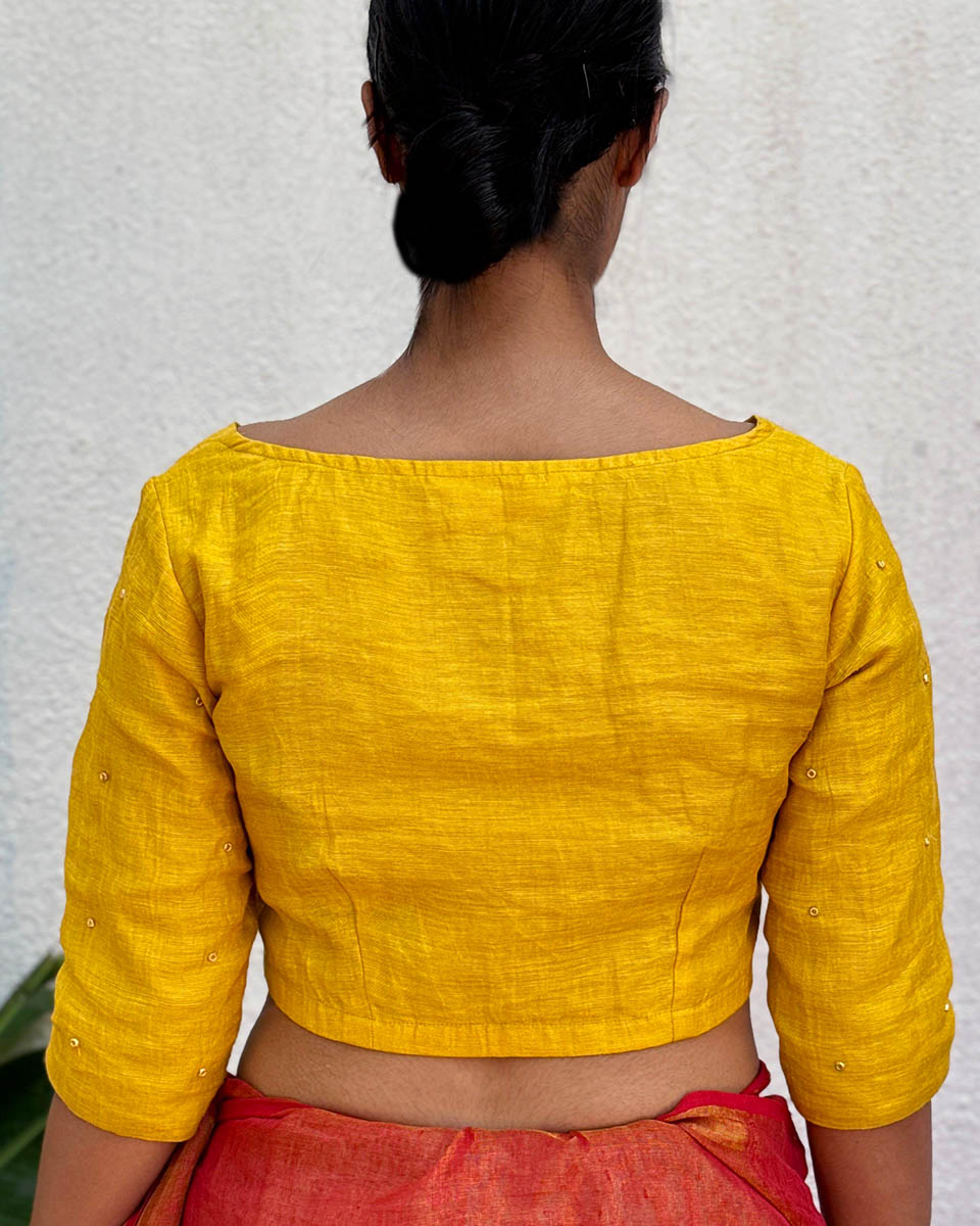 Fara Handwoven Linen Zari Blouse - Eknoor