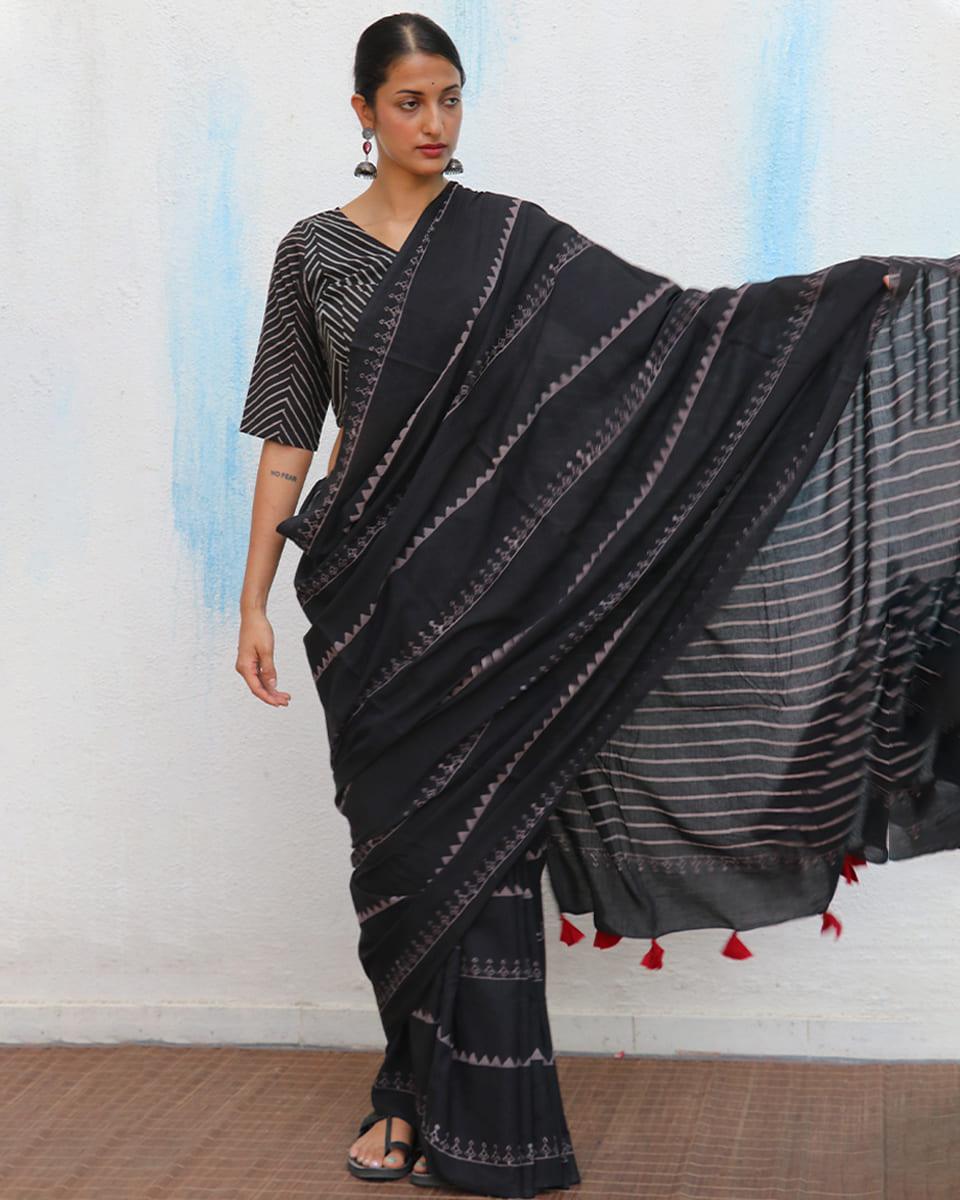 Matilda Hand Blockprinted Cotton Saree - Fmtm