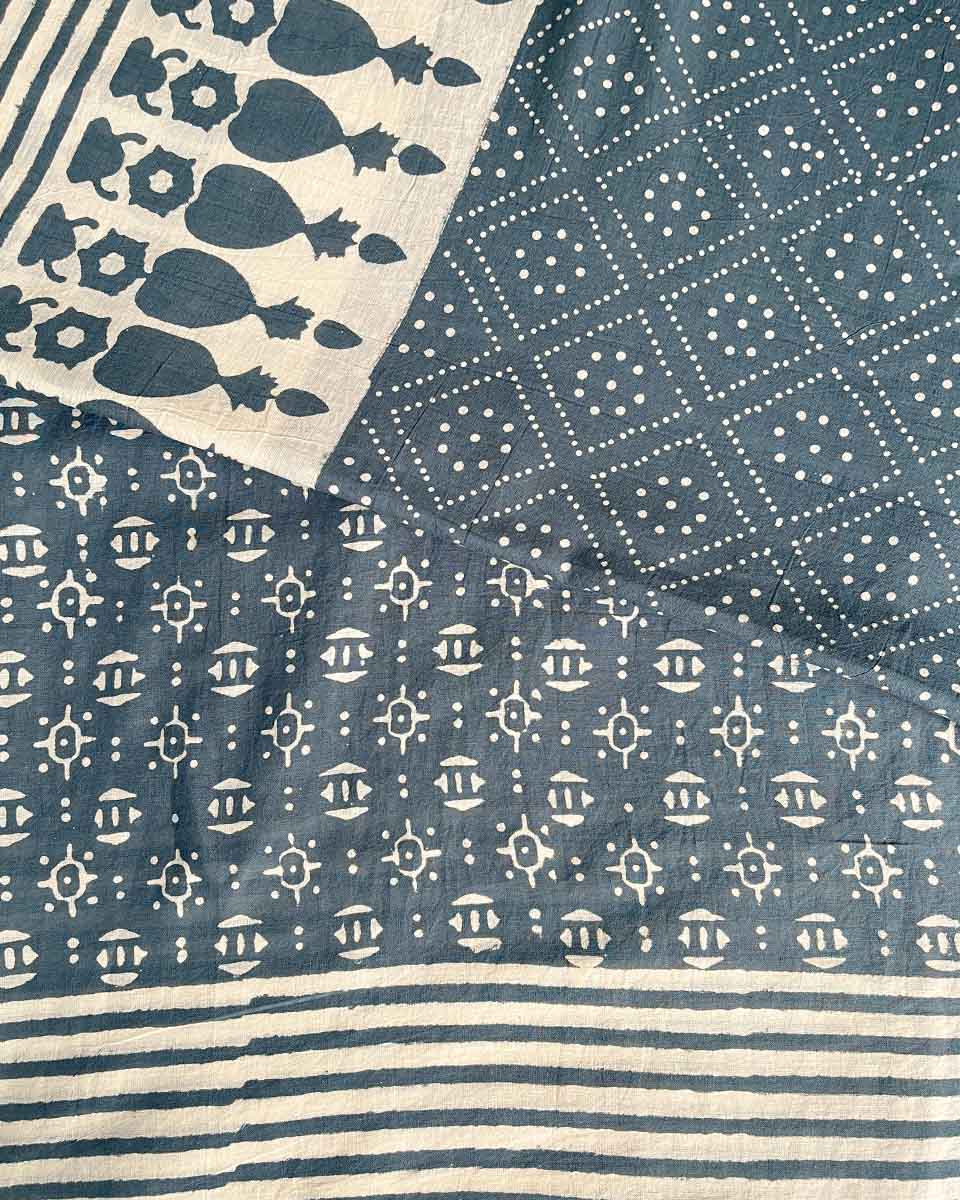 Stone Hush Grey Block Printed Saree - BMS