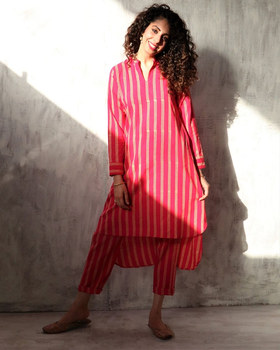 Rani Stripe Blockprinted Cotton Kurta Set