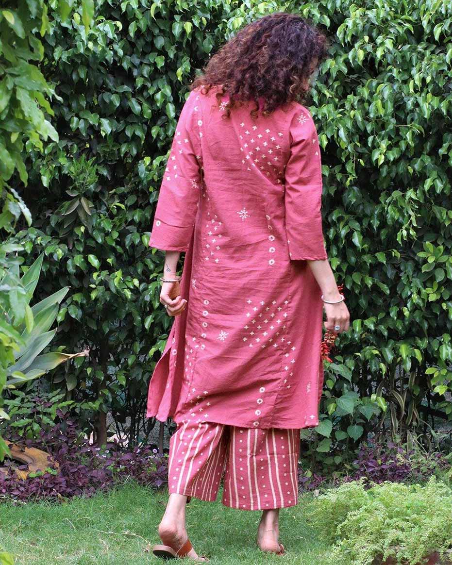 Pink Blockprinted Cotton Kurta Set Of 2