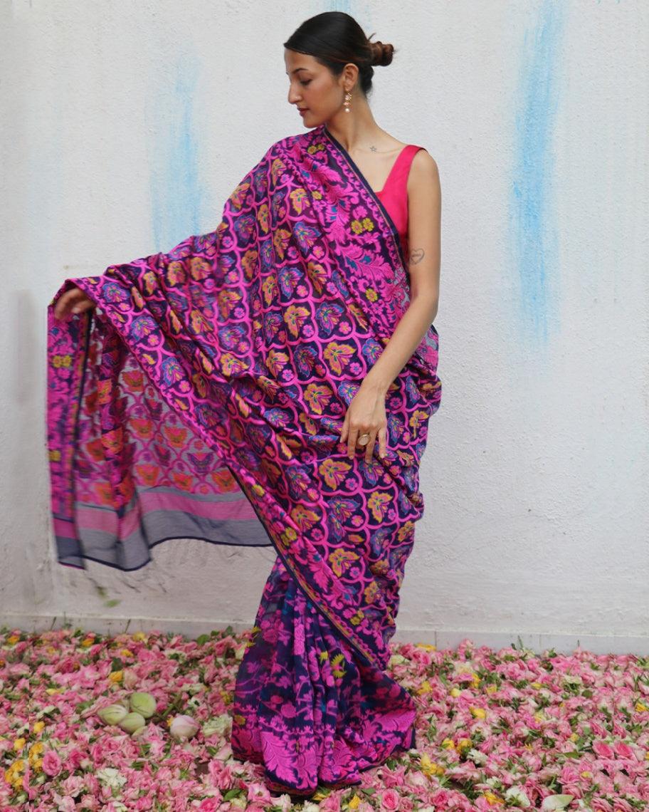 Gul-E-Najma Handwoven Jamdani Pure Linen Saree