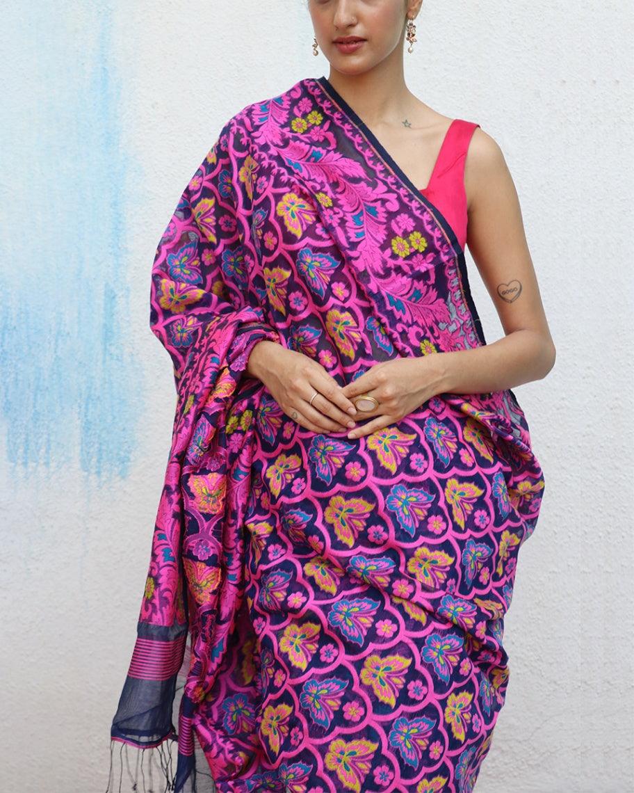 Gul-E-Najma Handwoven Jamdani Pure Linen Saree