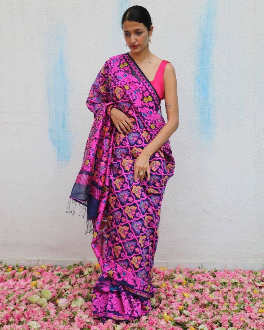 Gul-E-Najma Handwoven Jamdani Pure Linen Saree