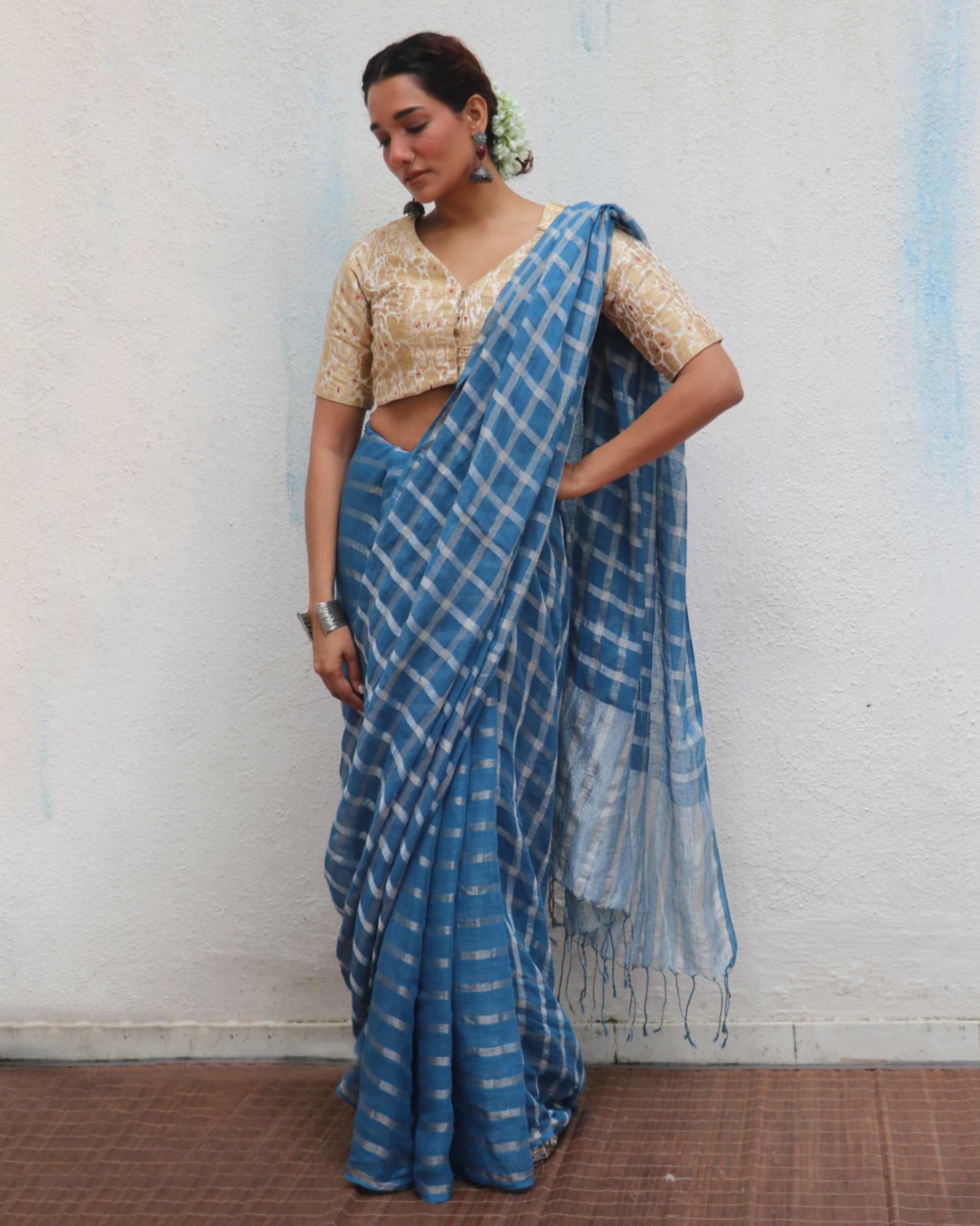 Brishti Handwoven Linen Zari Saree - Jheel