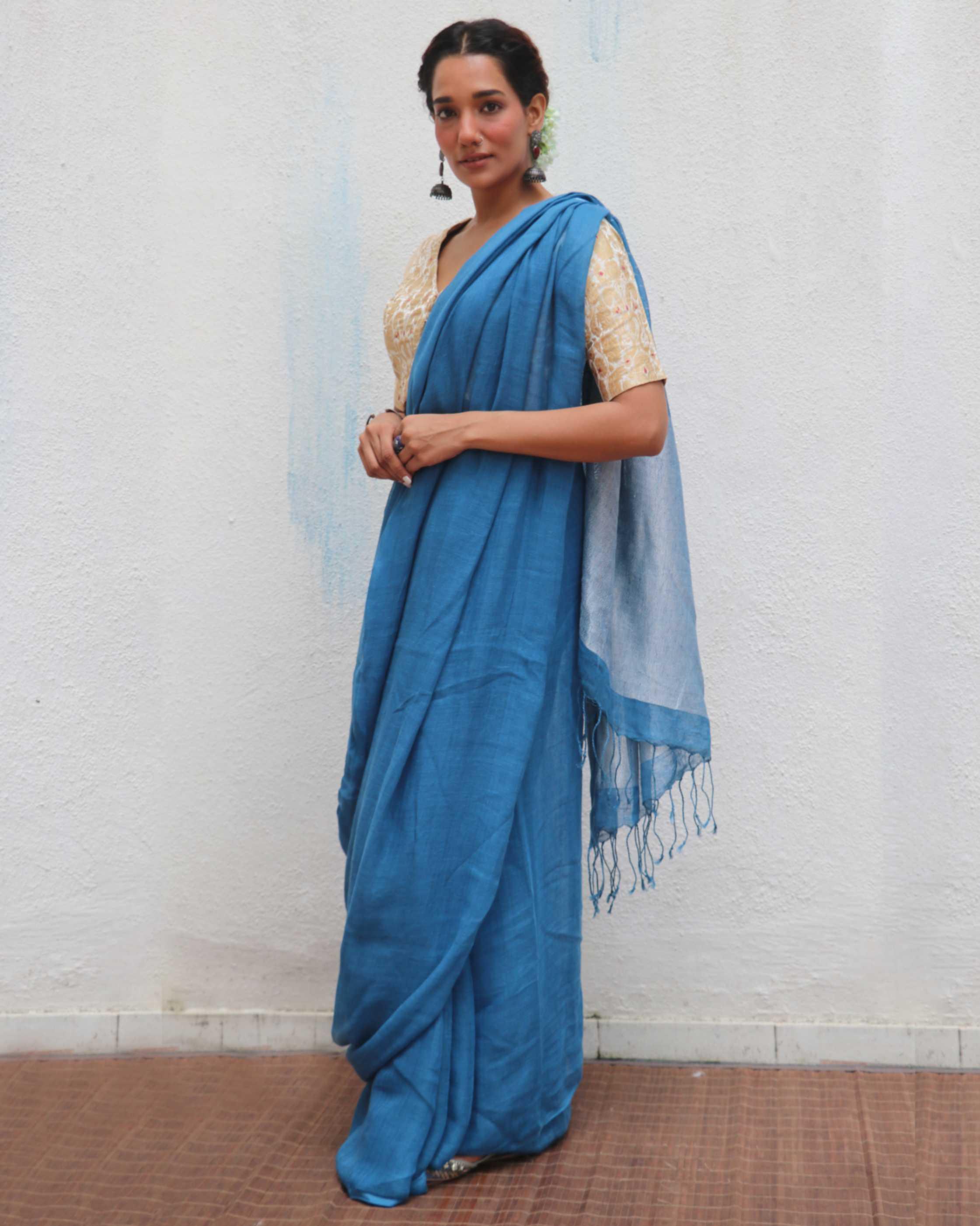 Barkha Handwoven Linen Zari Saree - Jheel