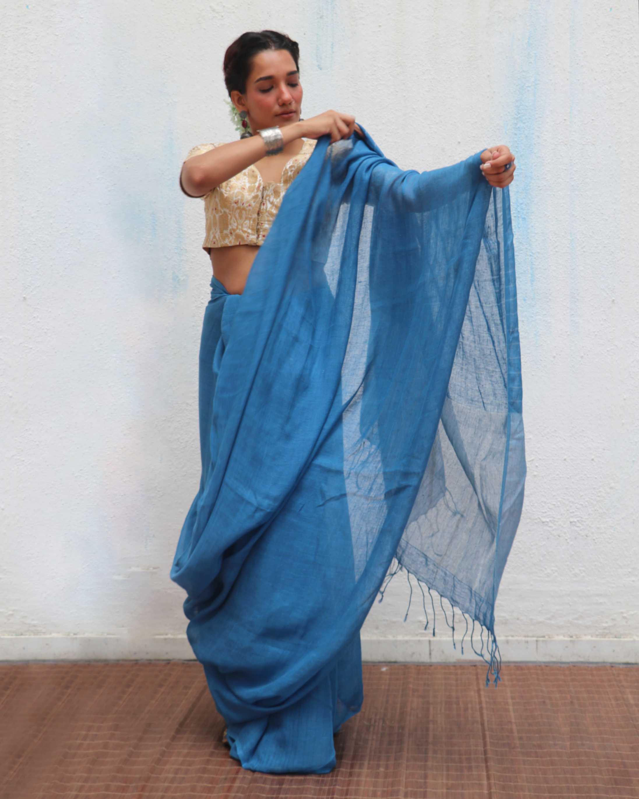 Barkha Handwoven Linen Zari Saree - Jheel