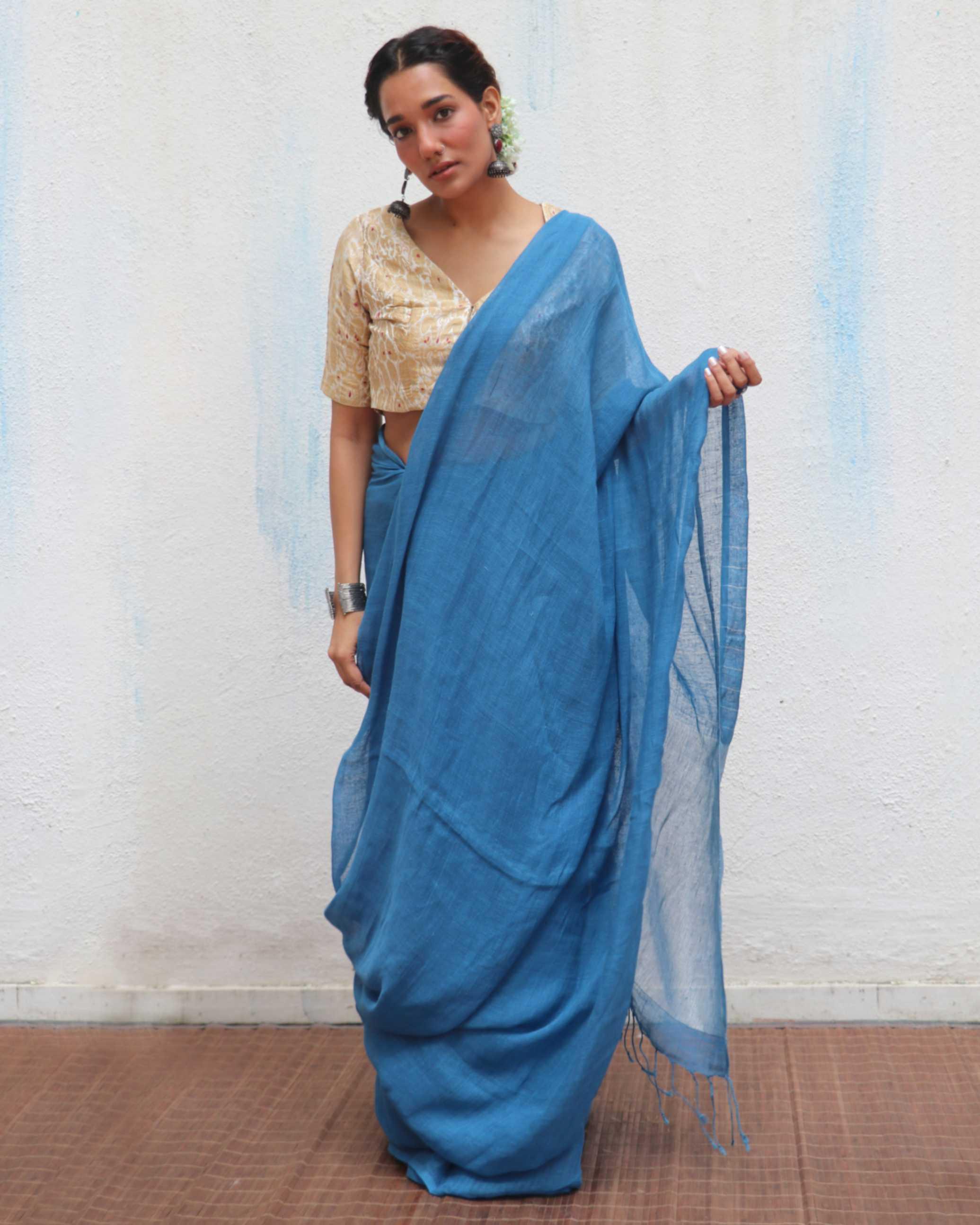 Barkha Handwoven Linen Zari Saree - Jheel