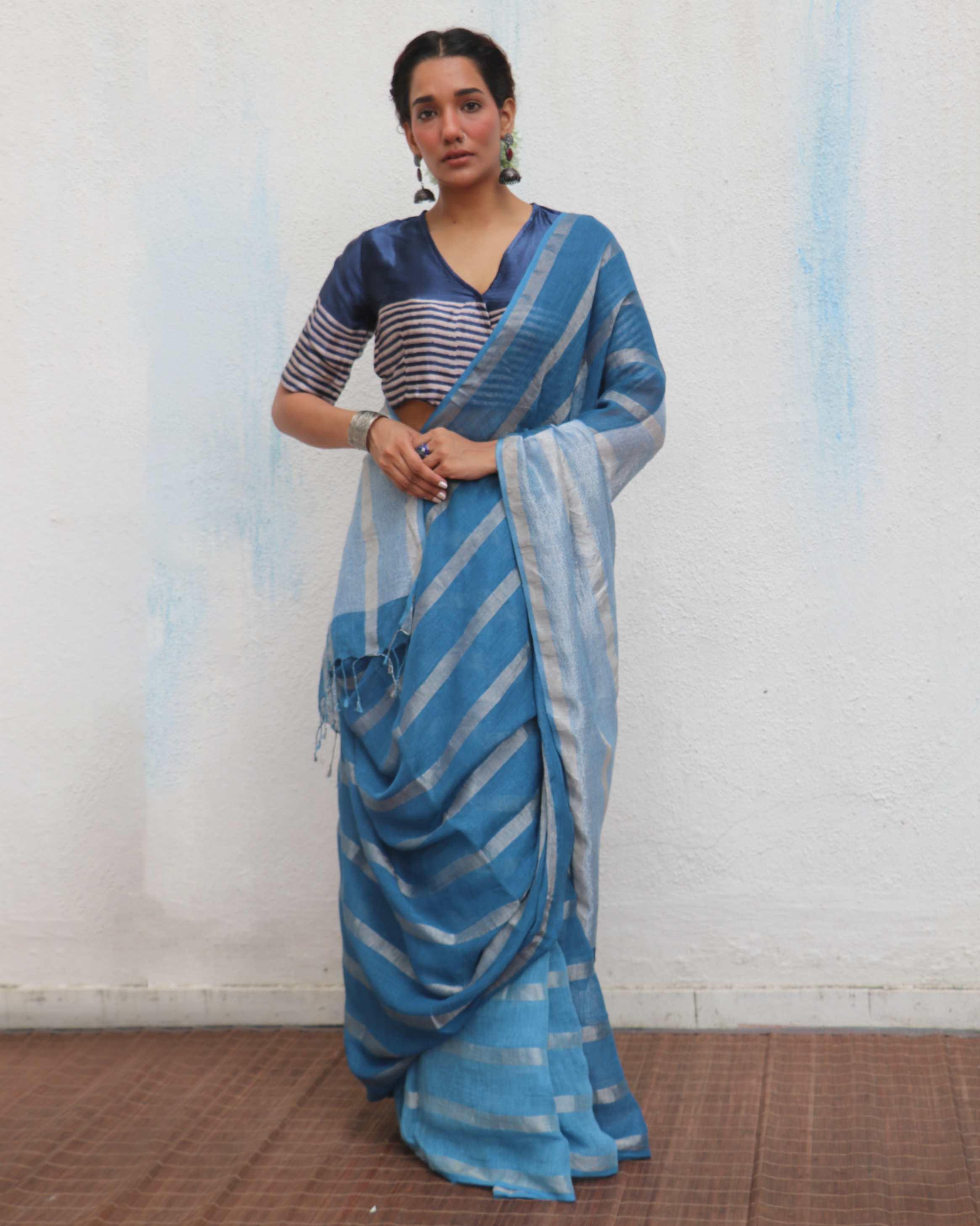 Megha Handwoven Linen Zari Saree - Jheel