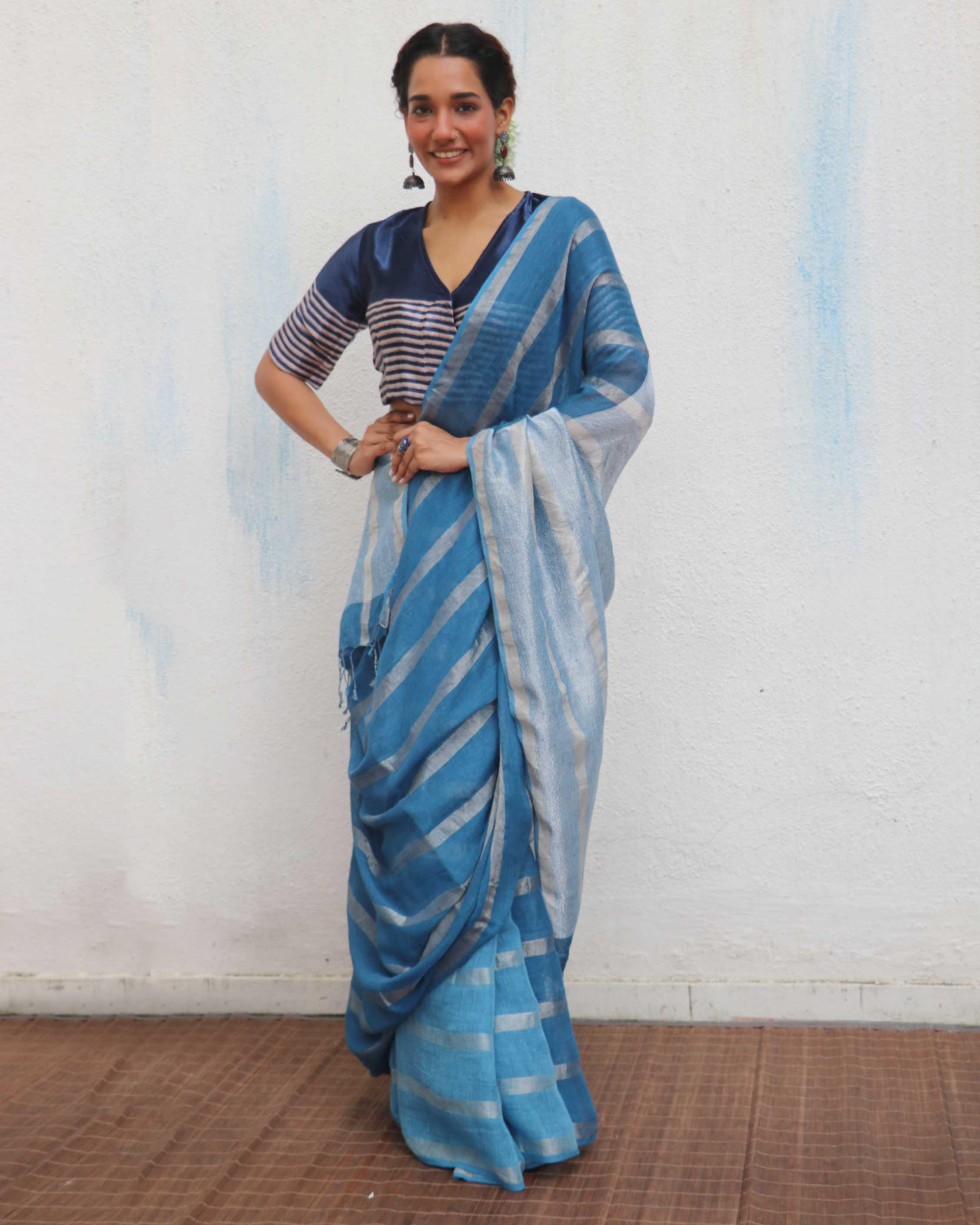 Megha Handwoven Linen Zari Saree - Jheel