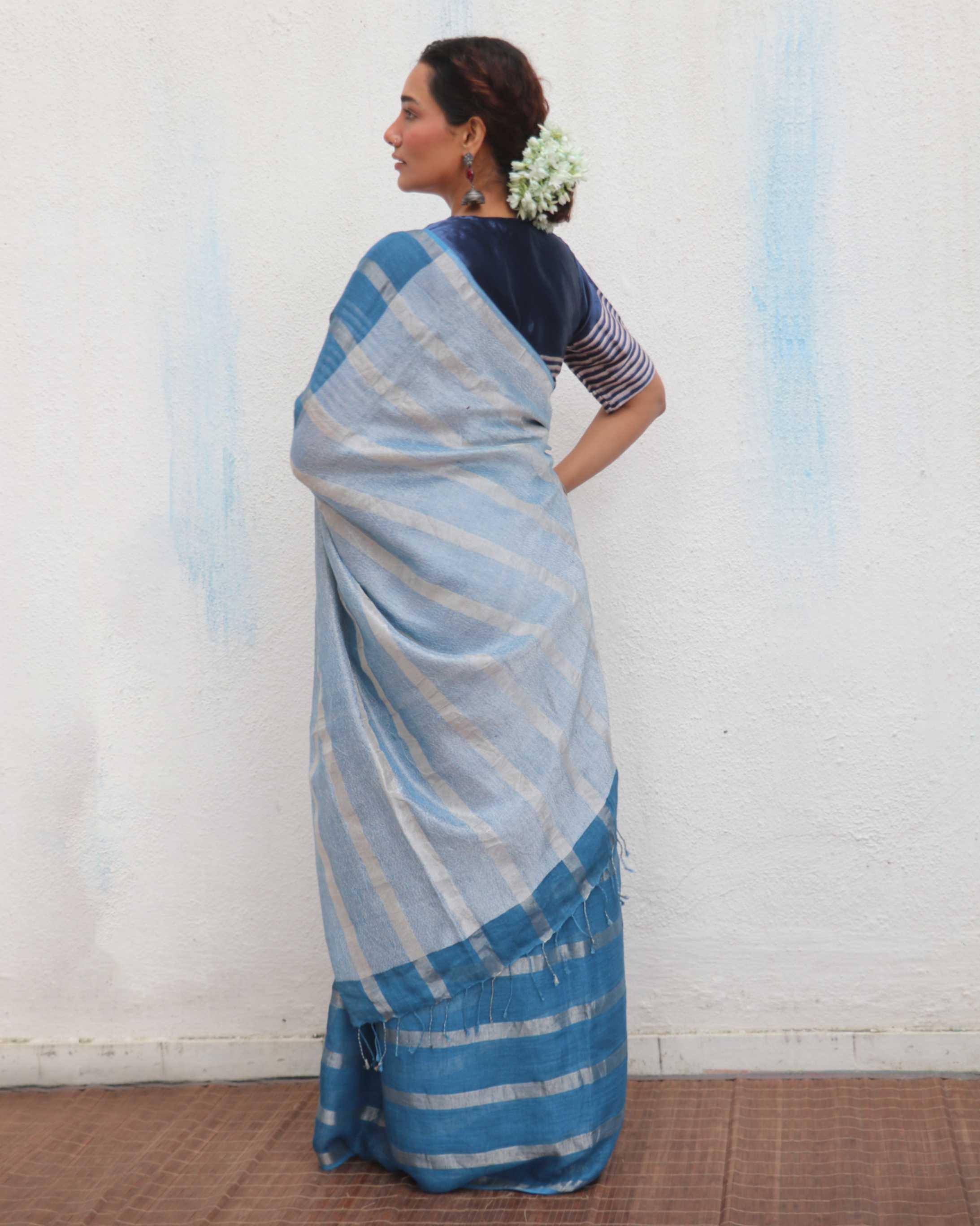 Megha Handwoven Linen Zari Saree - Jheel