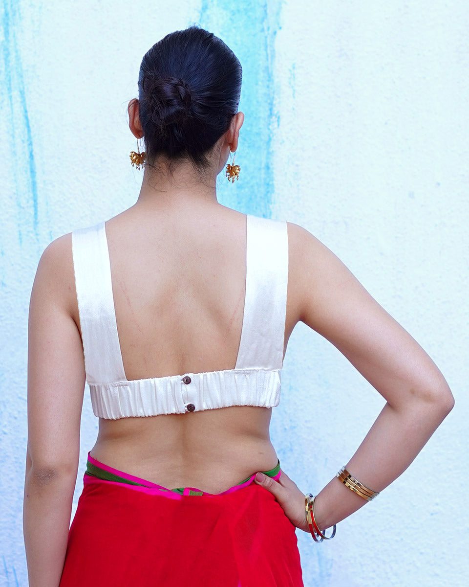 Amphitrite Off White Mashru Silk Blouse -  NTC