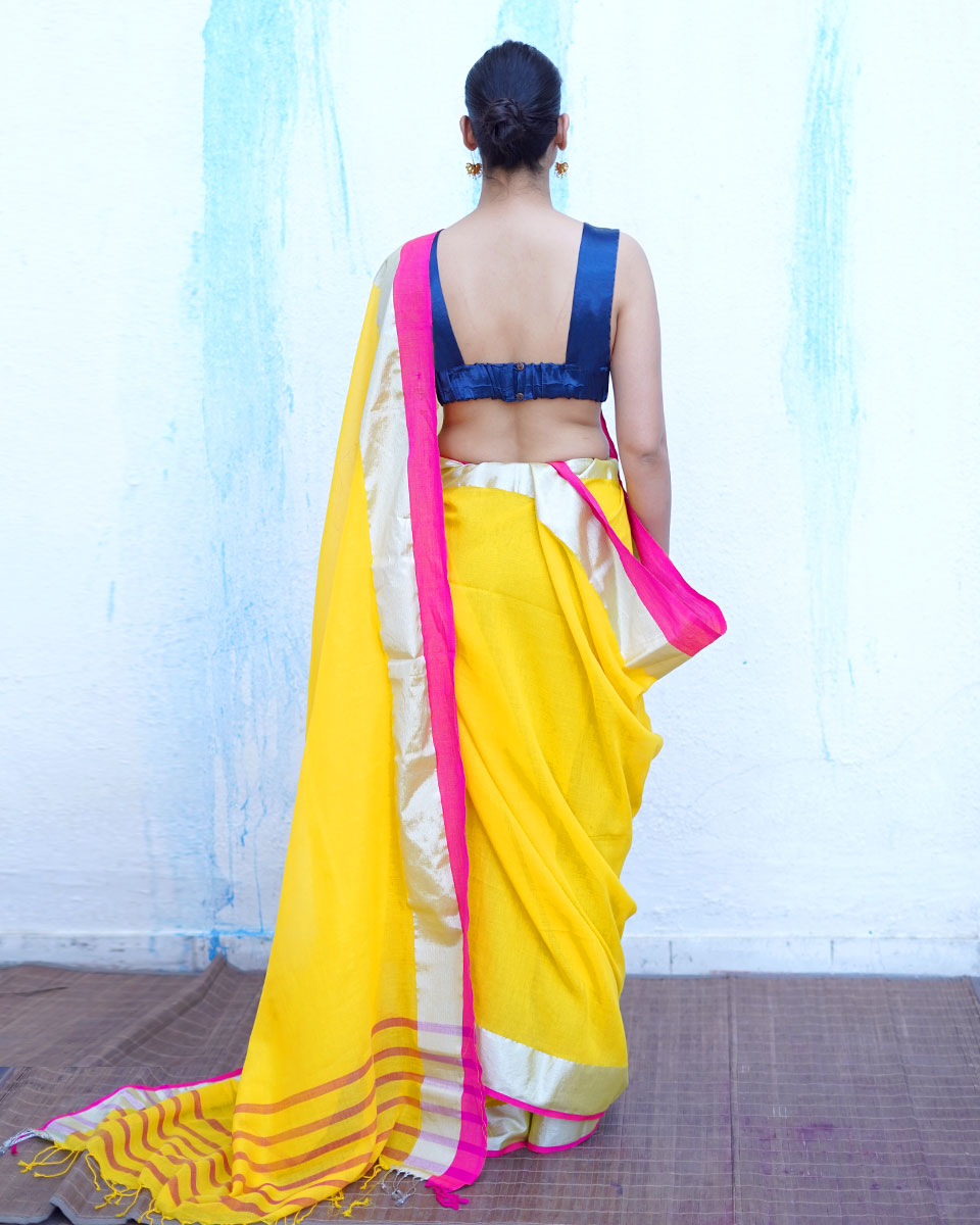 Rhea Yellow Handwoven Cotton Saree - NTC