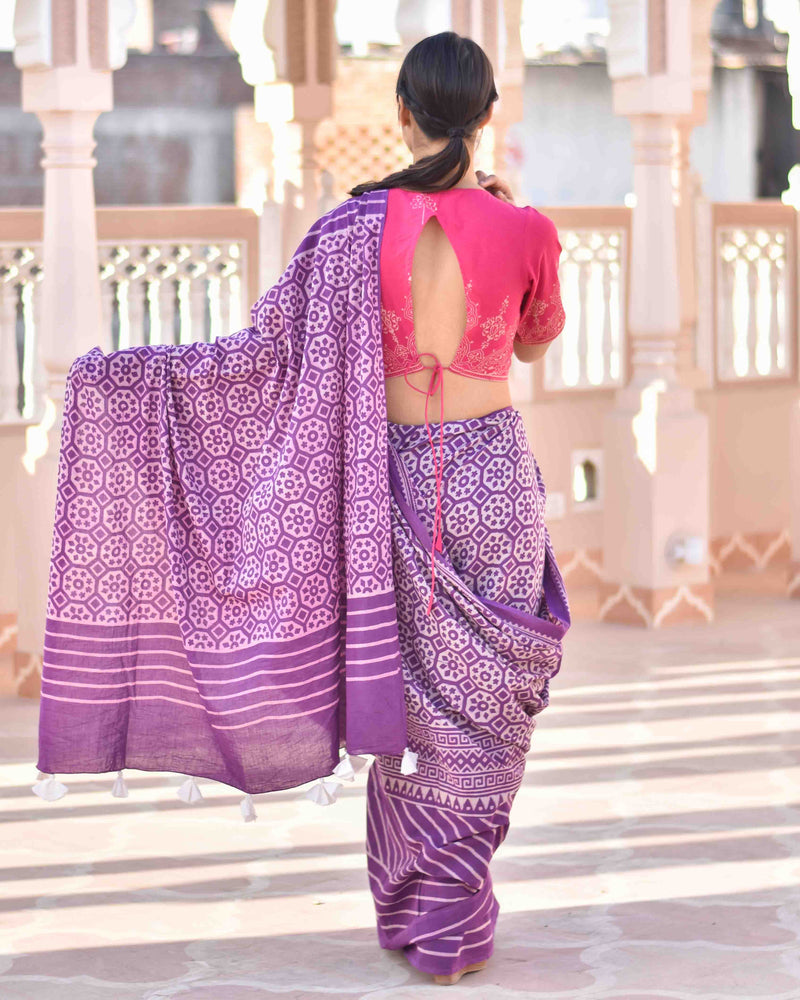 Purple cotton saree