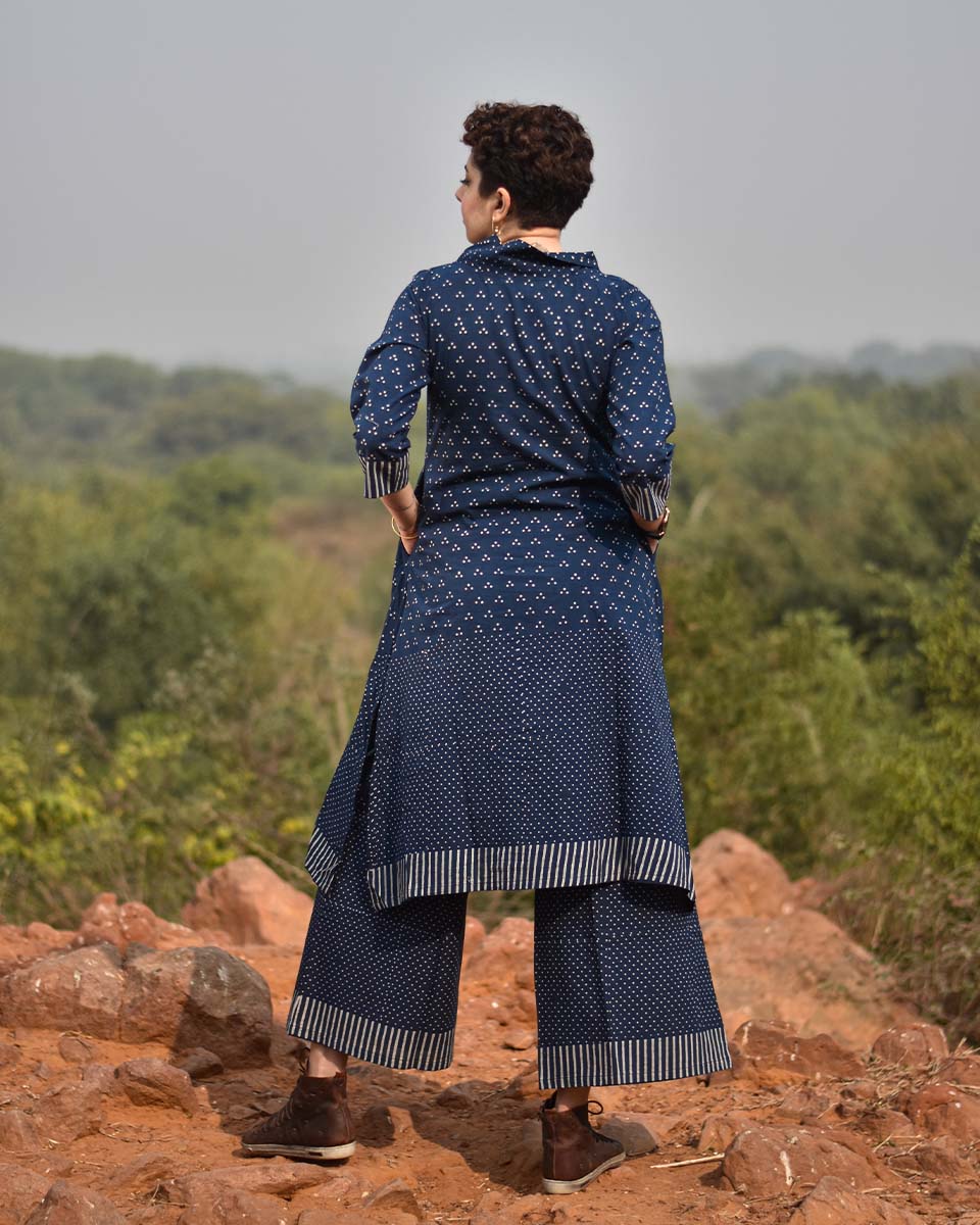 Moon shadow Indigo Hand Block printed Cotton Pant-LD