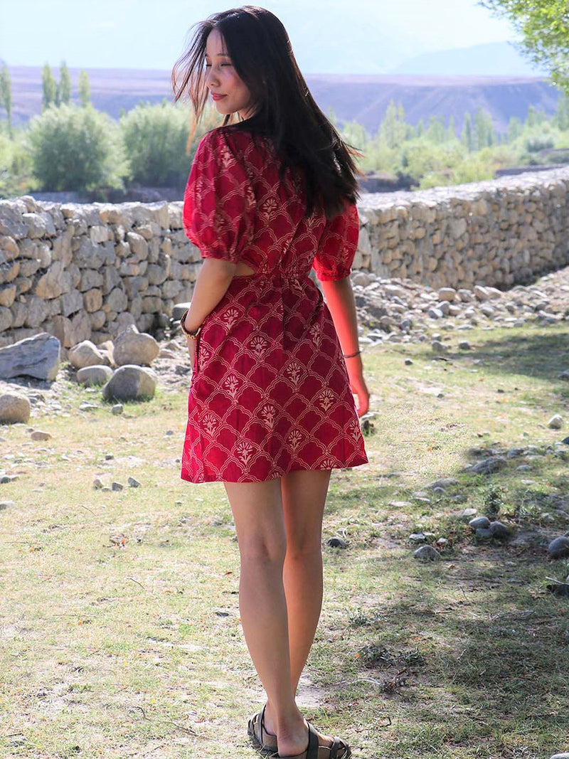 Primrose Pink Block Printed Cotton Dress -  Zanskar
