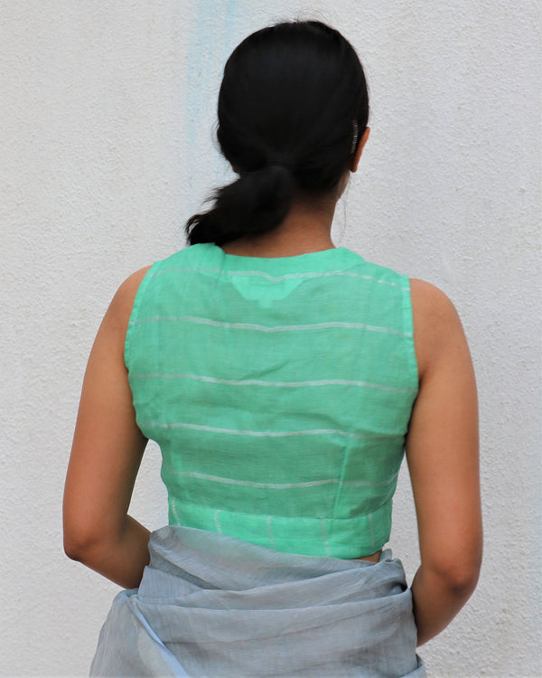 Pista Green Handwoven Linen Zari Blouse - Everyday Beautiful
