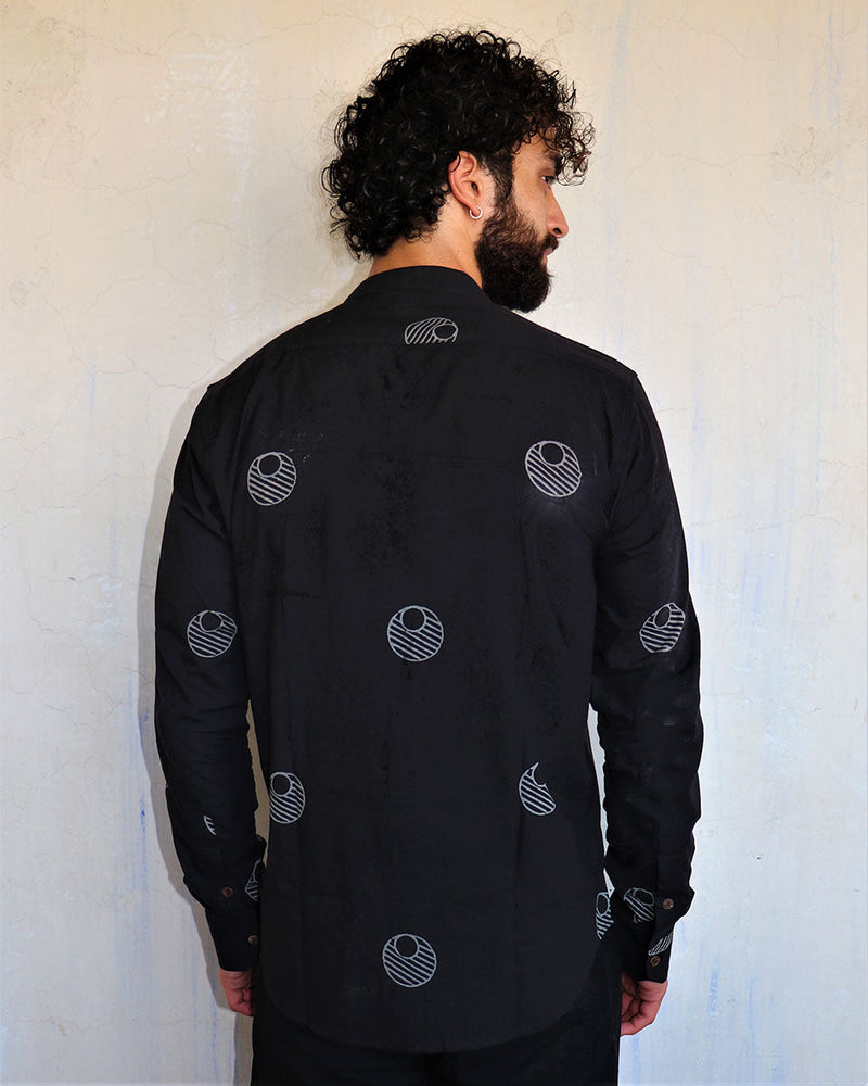 Black Lunar Blockprinted Men'S Shirt