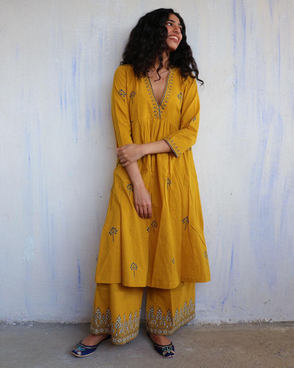 Mustard Yellow Kurta Cotton Printed Churidar main image 1