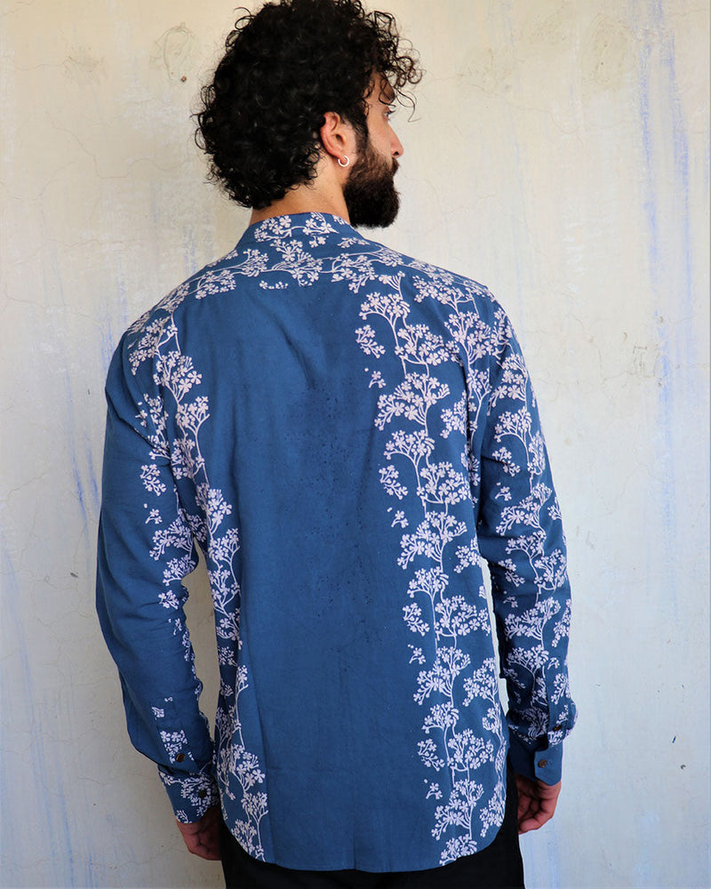 Blue Floral Blossom Blockprinted Men'S Shirt