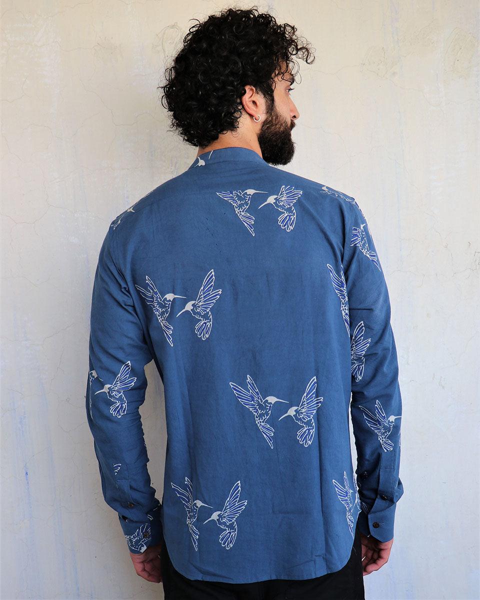 Blue Kingfisher Blockprinted Men'S Shirt