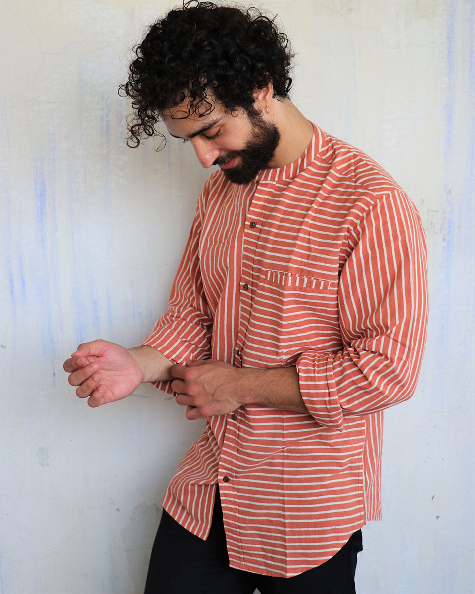 Rust Orange Mismatched Stripes Men'S Shirt