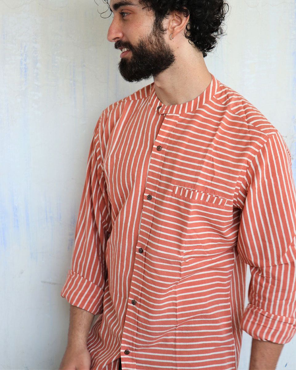 Rust Orange Mismatched Stripes Men'S Shirt