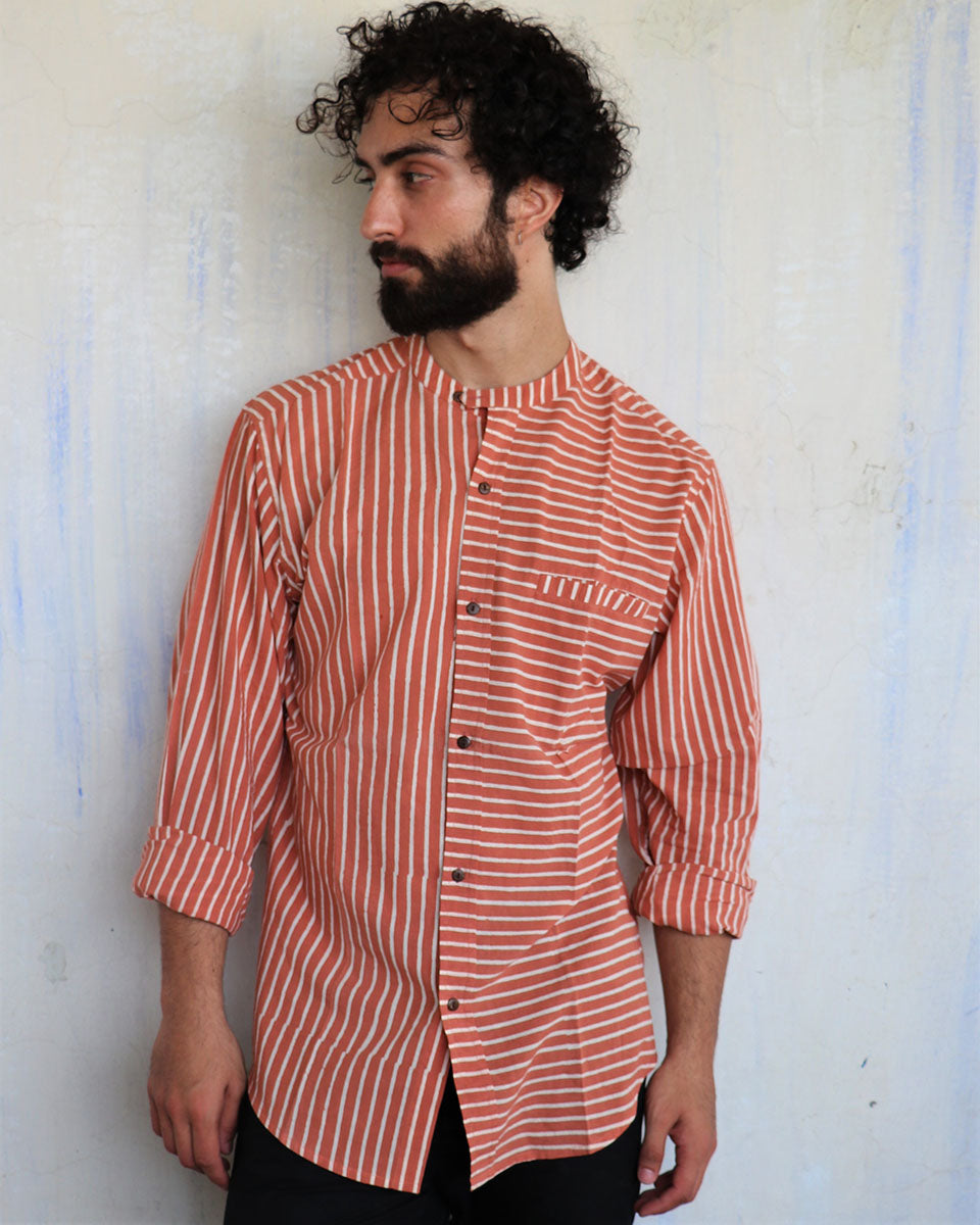 Rust Orange Mismatched Stripes Men'S Shirt