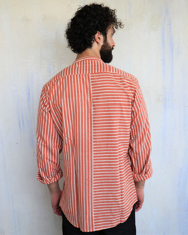 Rust Orange Mismatched Stripes Men'S Shirt