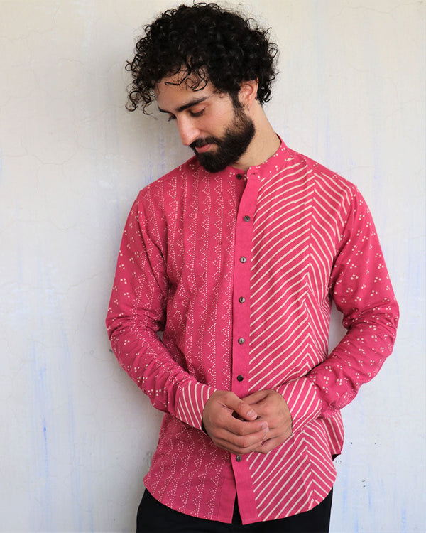 Pink Chevron Blockprinted Men'S Shirt