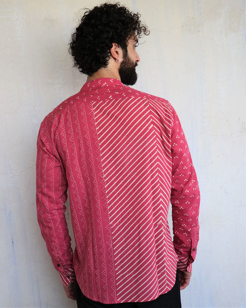 Pink Chevron Blockprinted Men'S Shirt