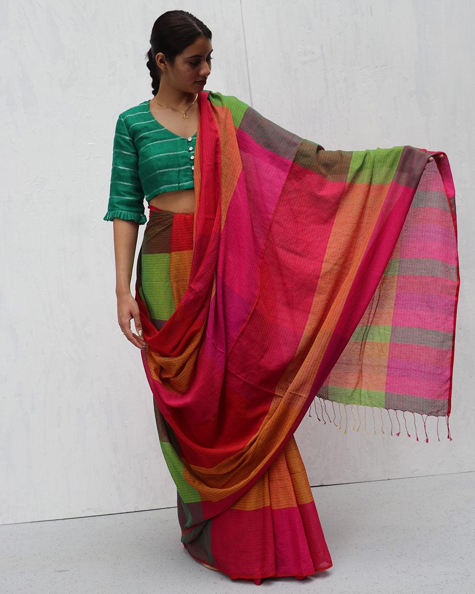 Kavin Handwoven Cotton Saree-Madras