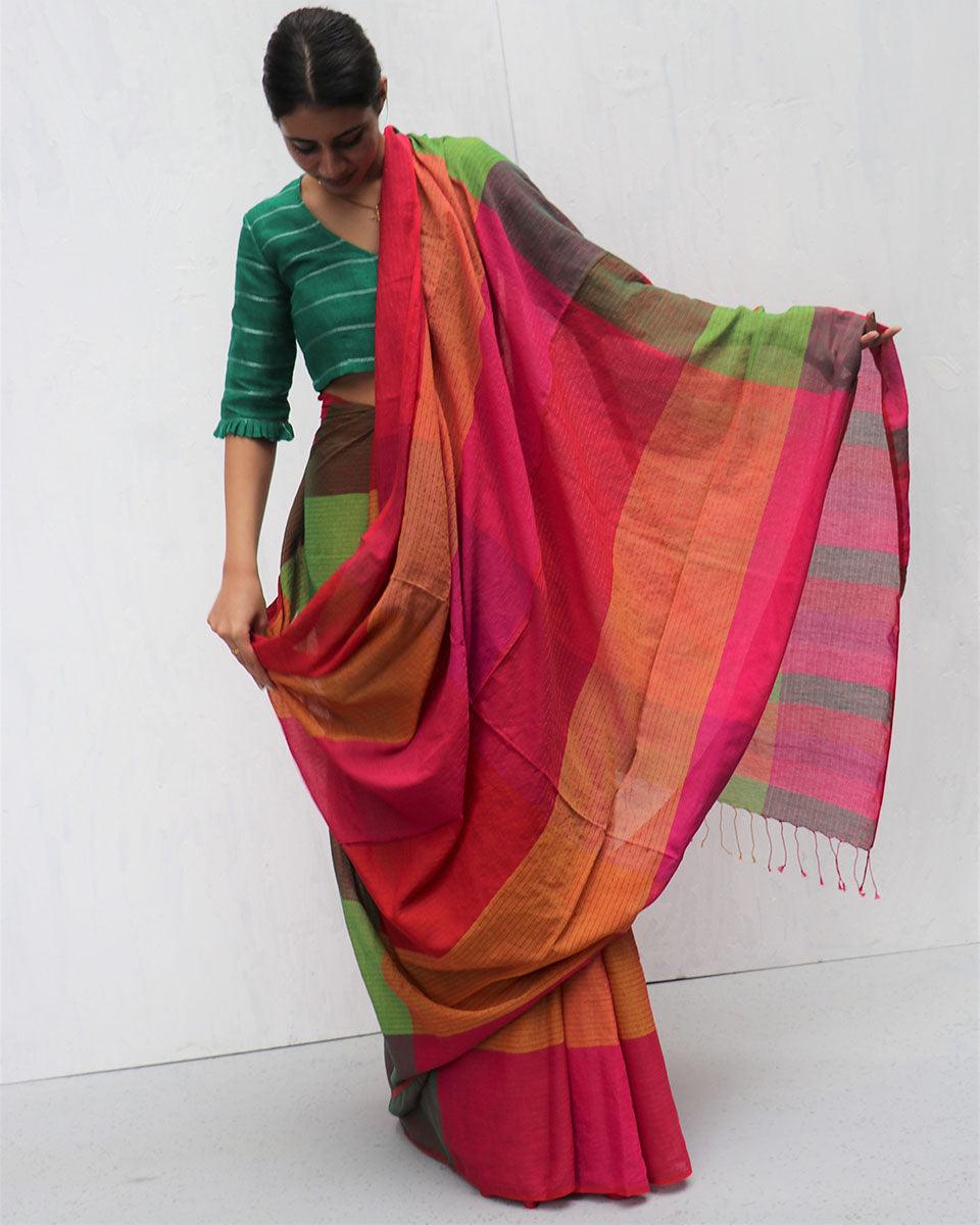 Kavin Handwoven Cotton Saree-Madras