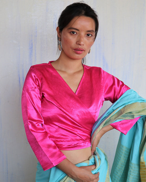 Pink Tie-Up Mashru Silk Blouse - Sahar