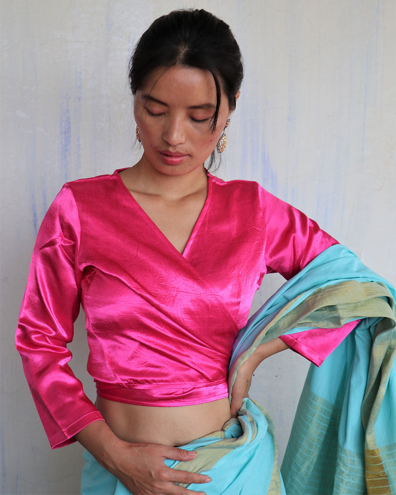 Pink Tie-Up Mashru Silk Blouse - Sahar