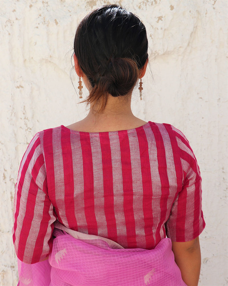 Pink Handwoven Linen Zari Blouse-Samah