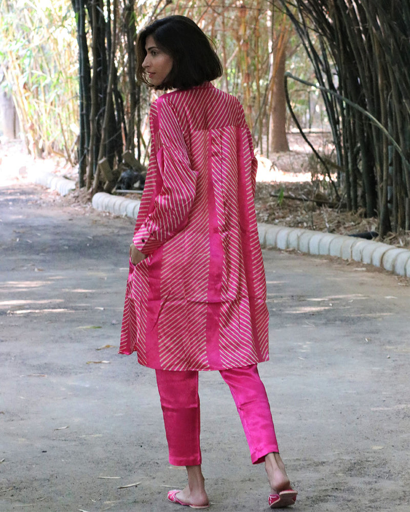 Pink Blockprinted Mashru Silk Kurta Set Of 2