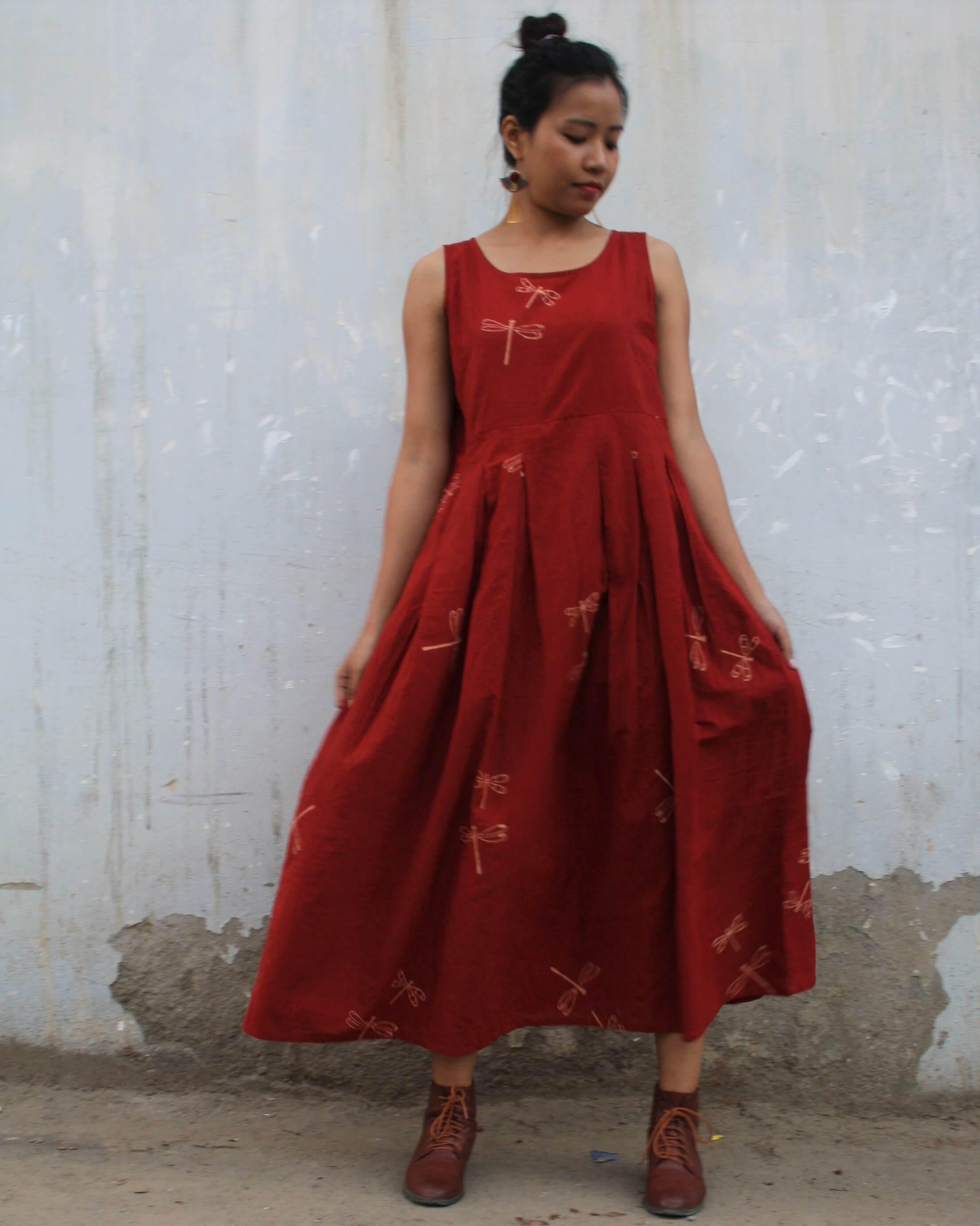 'Dragonfly Dreams' Hand Block Printed Cotton Dress main image 0