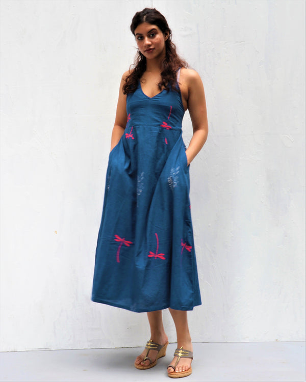 Midnight Meadow Hand Block-Printed Cotton Dress -  Neelanjali