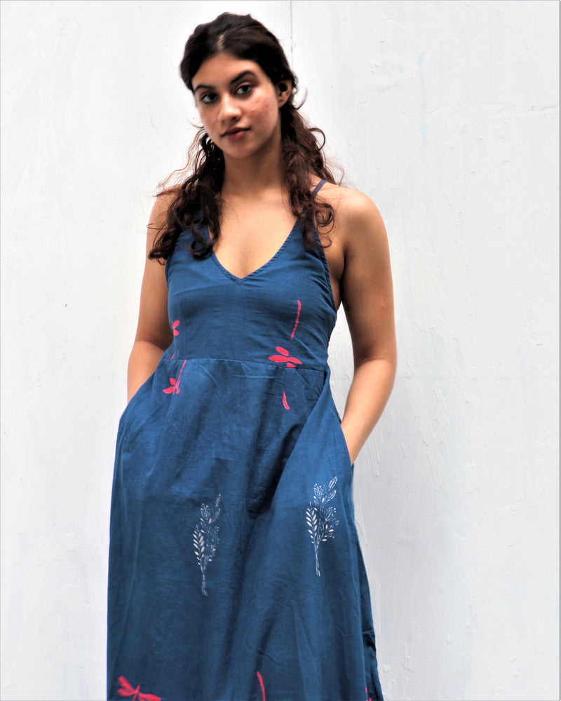 Midnight Meadow Hand Block-Printed Cotton Dress -  Neelanjali