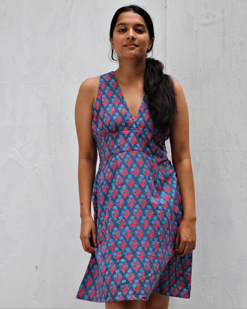 Midnight Garden Hand Block-Printed Cotton Dress - Neelanjali