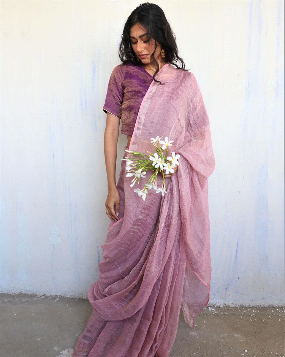 Linen saree | Linen zari saree | Linen saree online | Chidiyaa