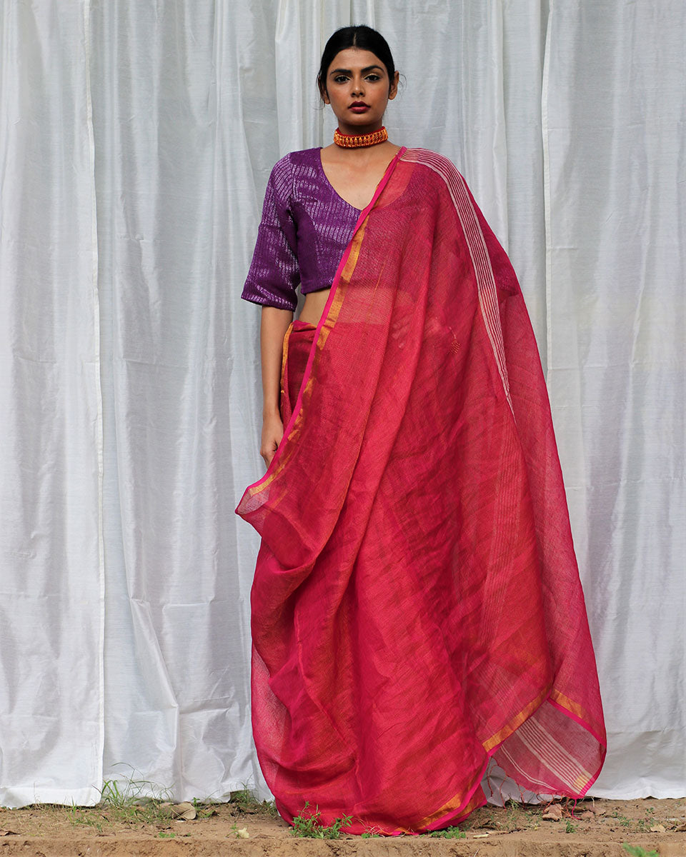 Nalini Handwoven Linen Saree - Bageecha