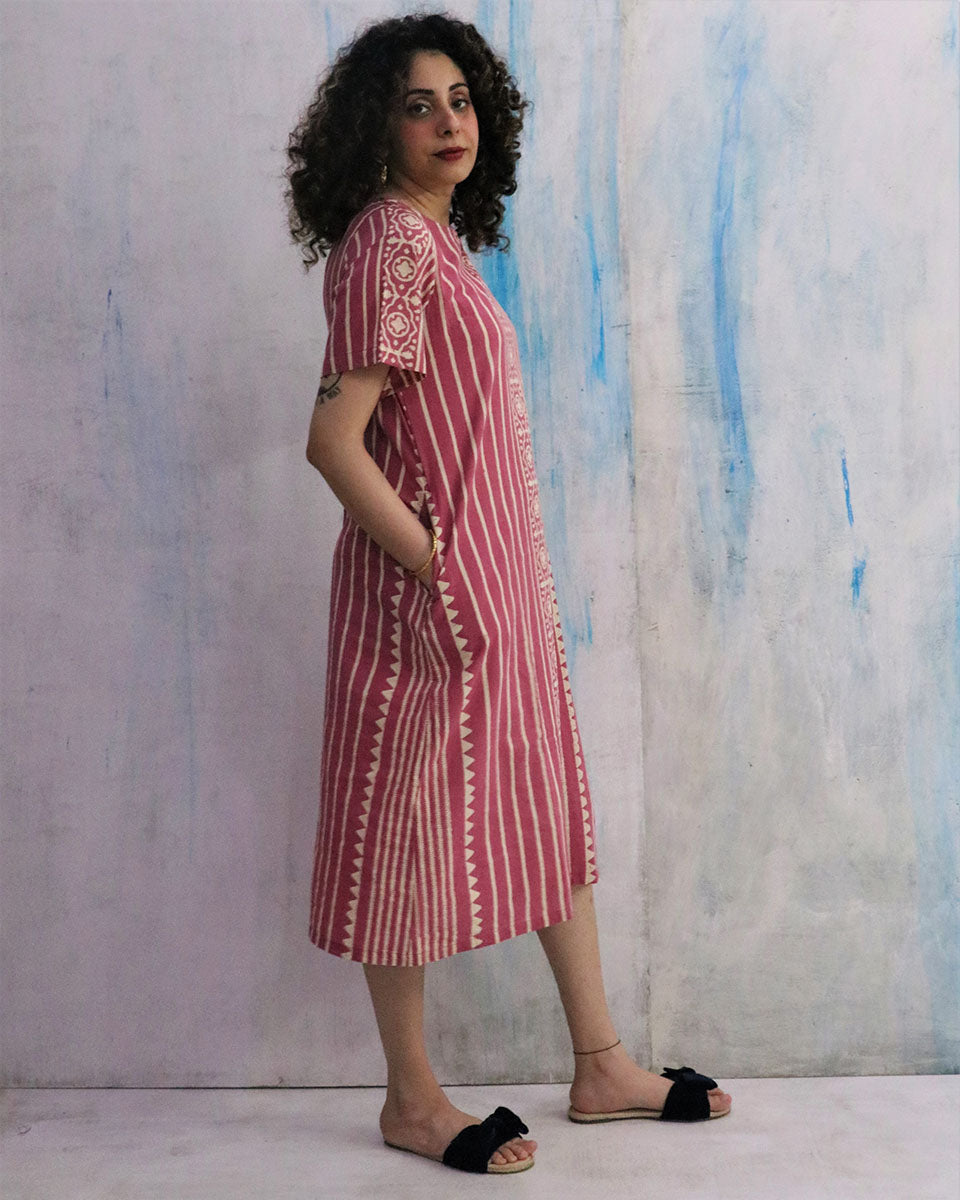 Pink Block Print Cotton Dress