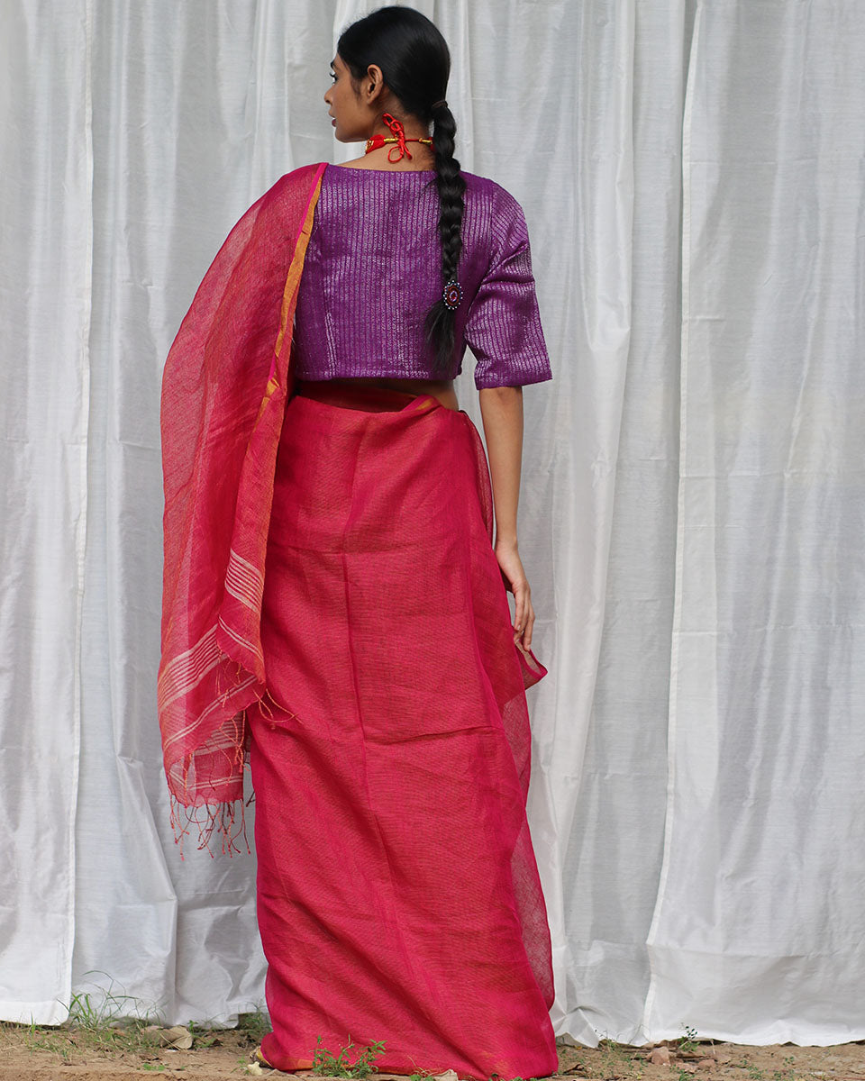 Nalini Handwoven Linen Saree - Bageecha