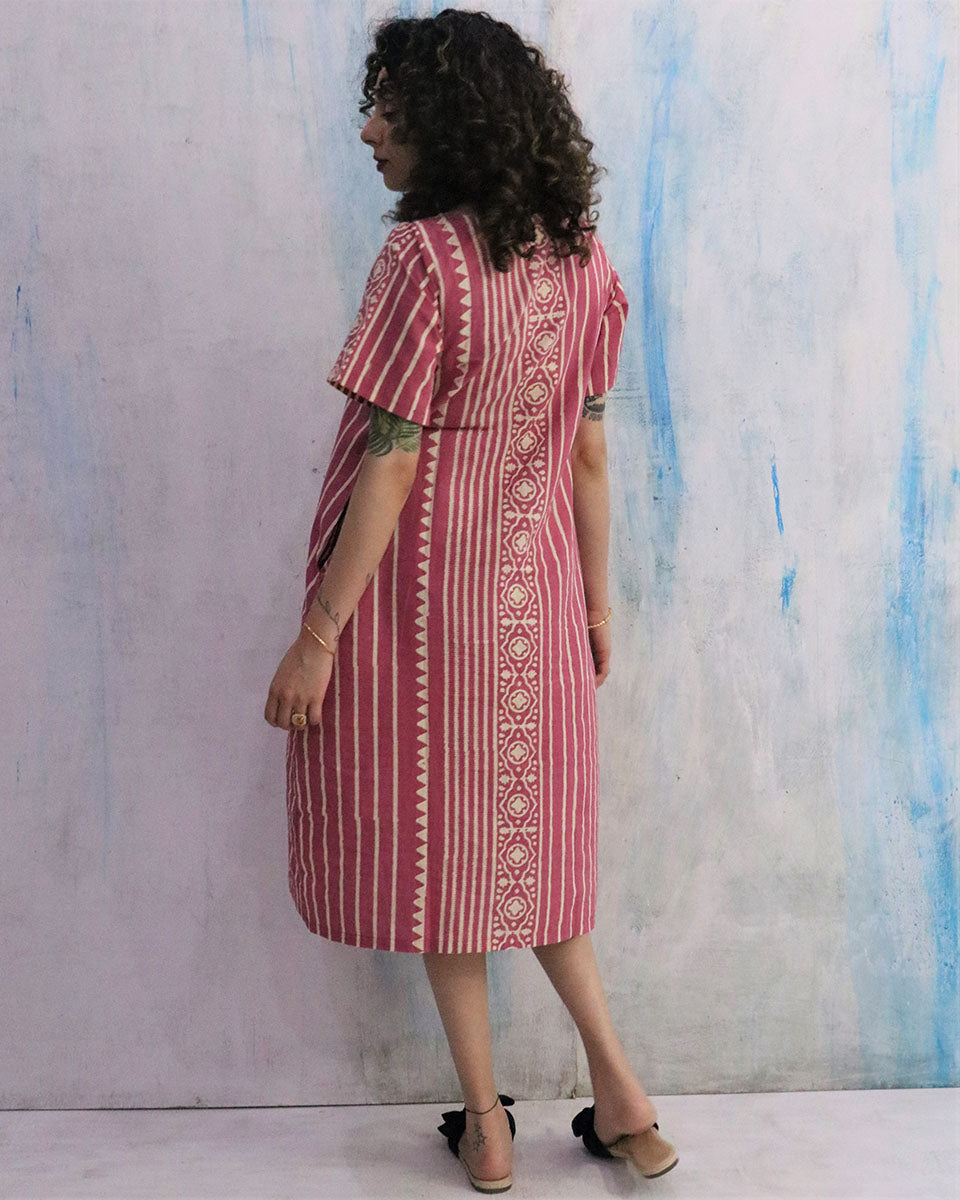 Pink Block Print Cotton Dress