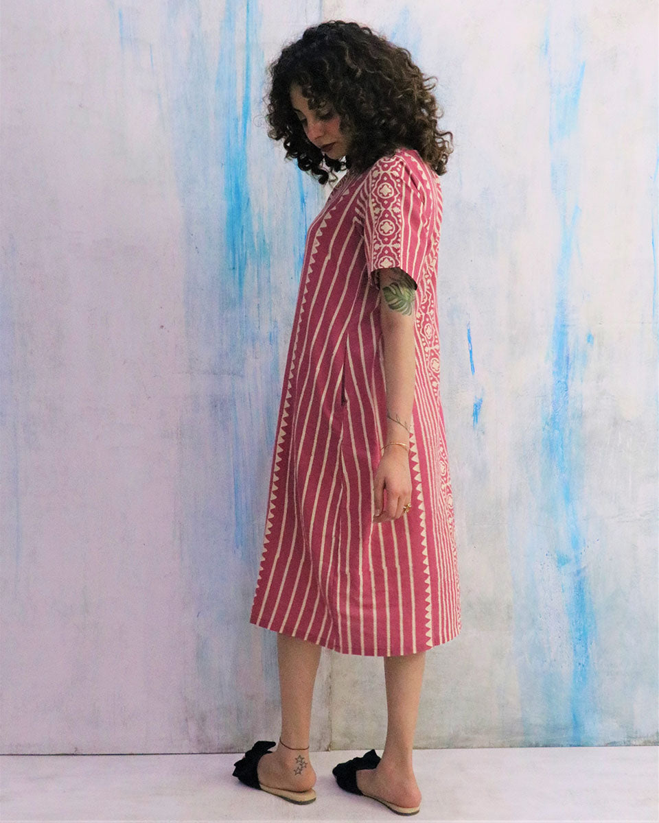 Pink Block Print Cotton Dress